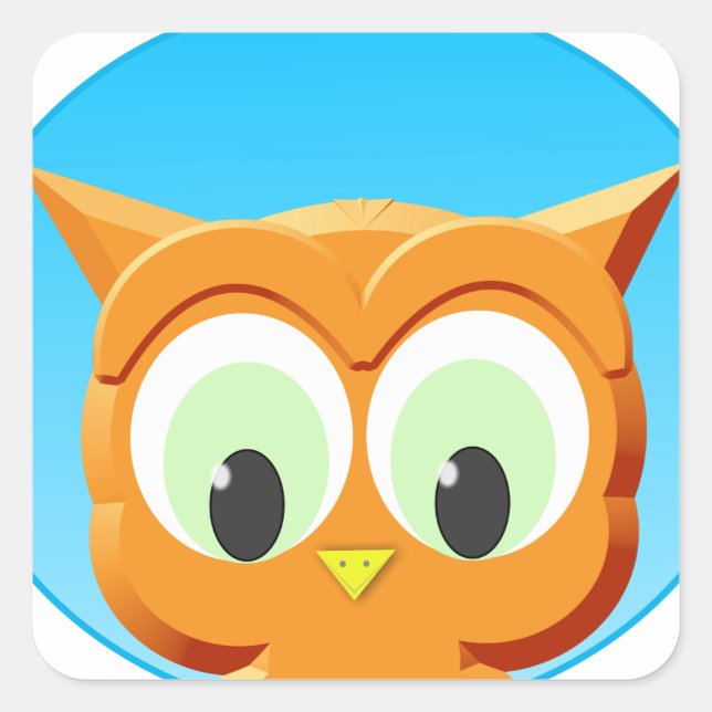 Sticker Carré Face D'Une Petite Chouette (Devant)