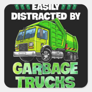Sticker Carré Facilement Distrait Par Garbage Trucks Drôle Cadea