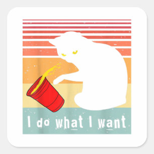 Sticker Carré Faire Ce Que Je Veux Vintage Chat Rouge Coupe Drôl