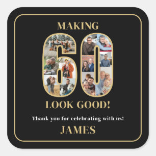 Sticker Carré Faire paraître 60 ans bien Photo Anniversaire