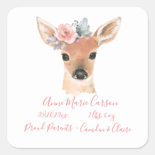 Sticker Carré Faire-part d'aquarelle des cerfs