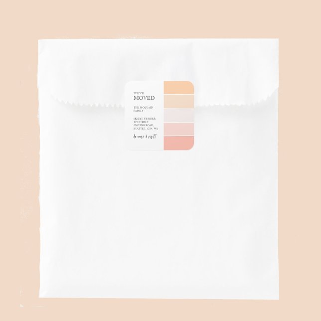 Sticker Carré Faire-part de déplacement de la pêche rose rose (Créateur téléchargé)