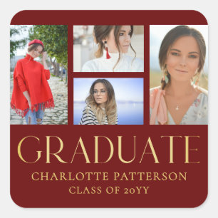 Sticker Carré Faire-part de graduation multi-photo de script sim