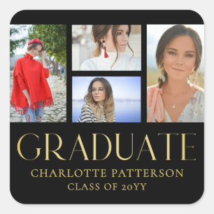 Sticker Carré Faire-part de graduation multi-photo de script sim