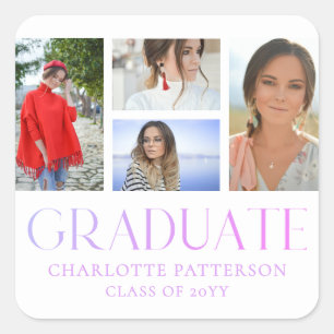 Sticker Carré Faire-part de graduation multi-photo de script sim