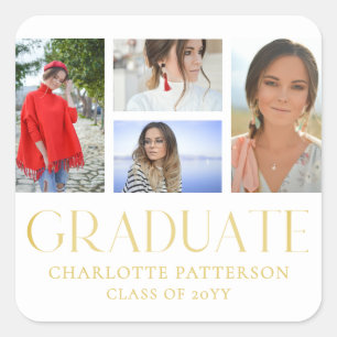 Sticker Carré Faire-part de graduation multi-photo de script sim