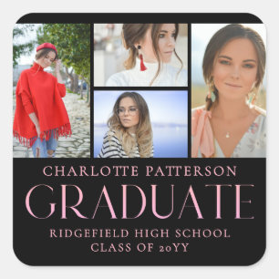 Sticker Carré Faire-part de graduation multi-photo de script sim