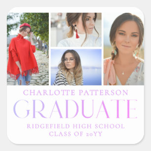 Sticker Carré Faire-part de graduation multi-photo de script sim