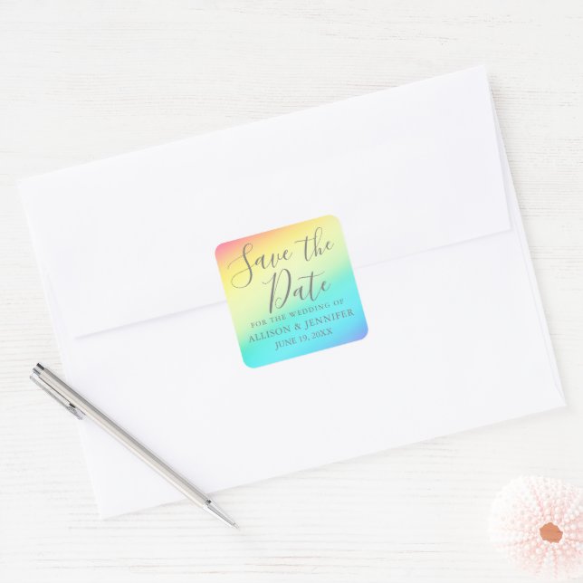 Sticker Carré Faire part de mariage arc-en-ciel LGBTQ (Enveloppe)