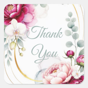 Sticker Carré Faire-part de mariage floral Garden Peonies & Orch