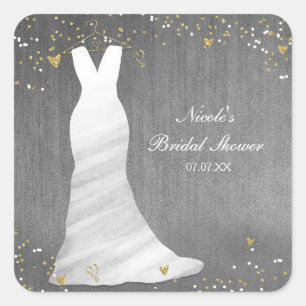 Sticker Carré Faire-Part de Mariage Moderne Robe de Mariée Confe