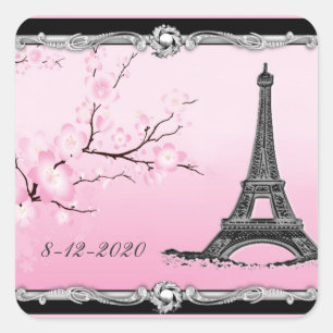 Sticker Carré Faire-part de mariage parisiennes de la Tour Eiffe