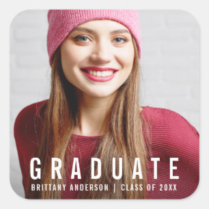 Sticker Carré Faire-part photo de graduation moderne W