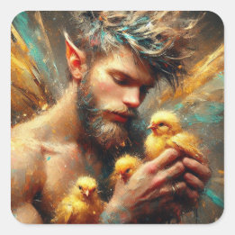 Sticker Carré Fairy and his Buff Chicks