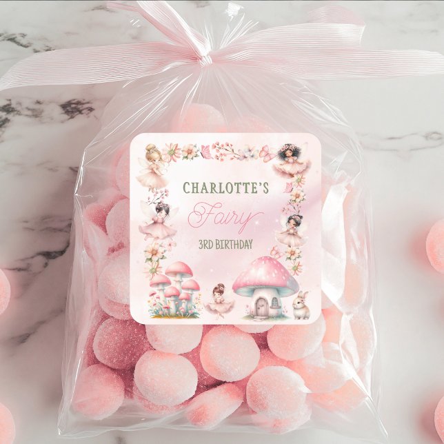 Sticker Carré Fairy Mushroom House Pink Birthday (Créateur téléchargé)
