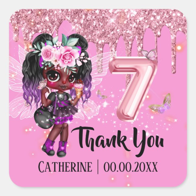 Sticker Carré Fairy parties scintillant African American girl 7e (Devant)