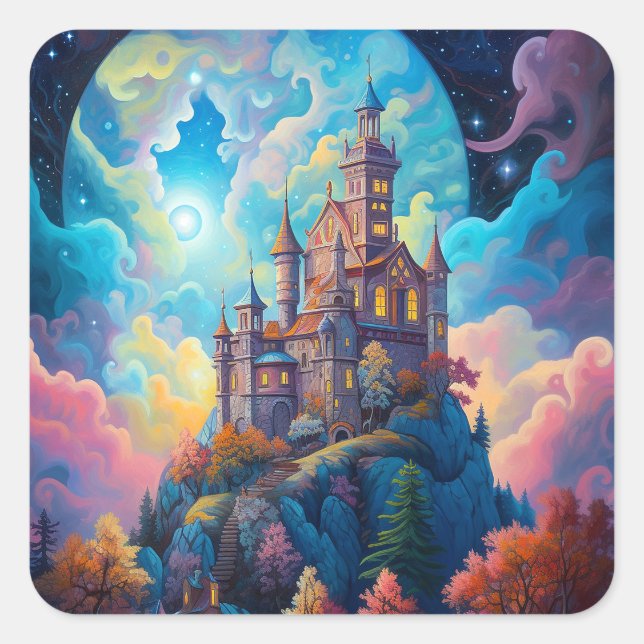Sticker Carré Fairy Tale Castle Imaginaire Art (Devant)
