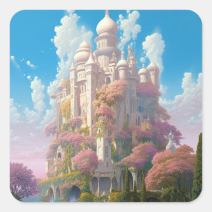 Sticker Carré Fairy Tale Castle Rose White Gold Imaginaire Art