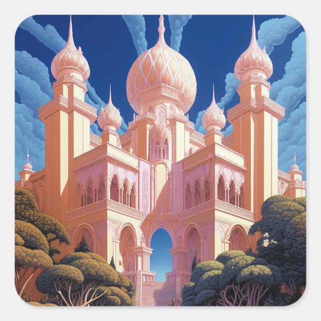 Sticker Carré Fairy Tale Castle Rose White Gold Imaginaire Art (Devant)