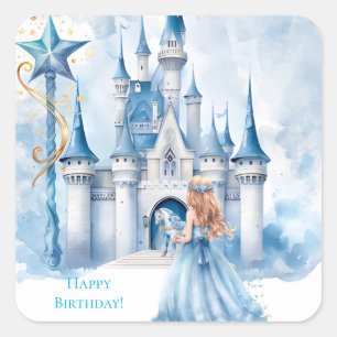 Sticker Carré Fairy Tale Princess Castle Girl Birthday Party