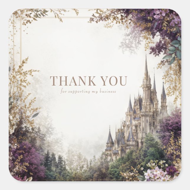 Sticker Carré Fairytale Castle Purple Floral Elegant Gold (Devant)