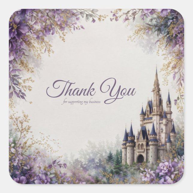 Sticker Carré Fairytale Castle Purple Floral Gold Dust (Devant)