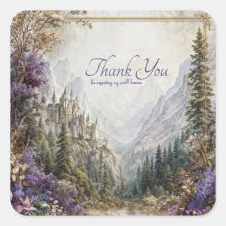 Sticker Carré Fairytale Castle Purple Floral Mountain Valley