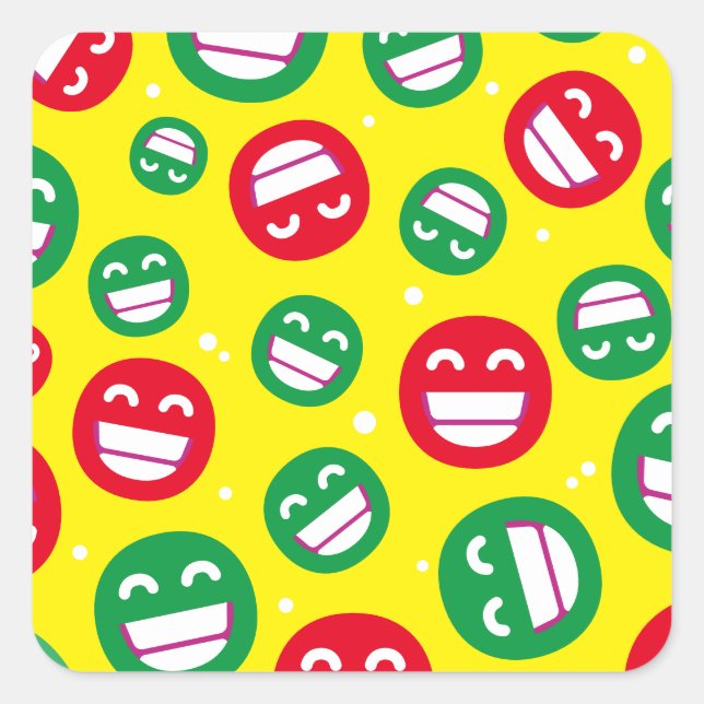 Sticker Carré Faisceau Visage Souriant Yeux Emojis Rouge Vert Ja (Devant)