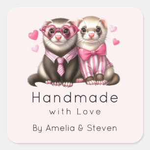 Sticker Carré Fait à la main avec amour mignon Otter Couple en a