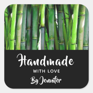 Sticker Carré Faite à la main avec amour - Green Bamboo Nature P