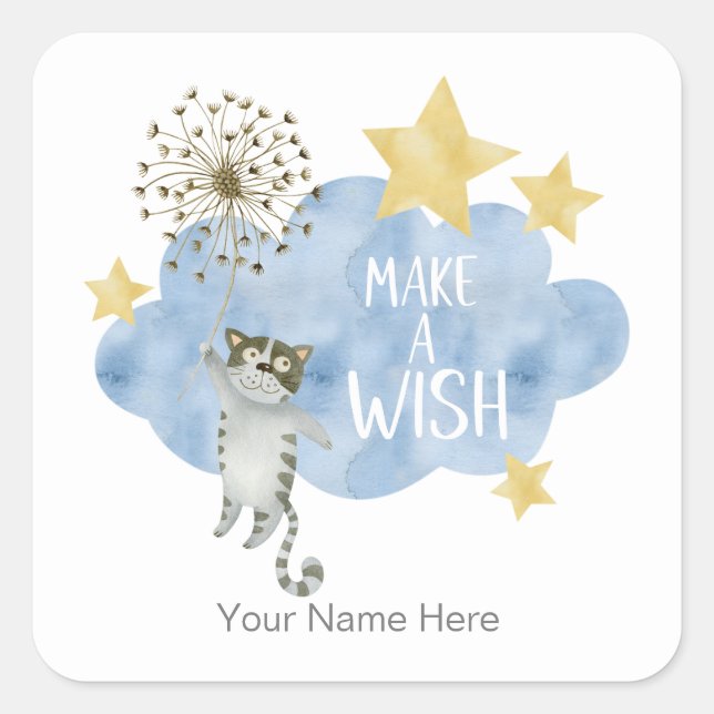 Sticker Carré Faites Une Citation Chat Stars Cloud Nursery Baby  (Devant)