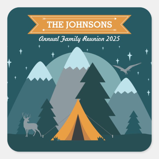 Sticker Carré Faites votre propre Camping Mountain Outdoor Adven (Devant)