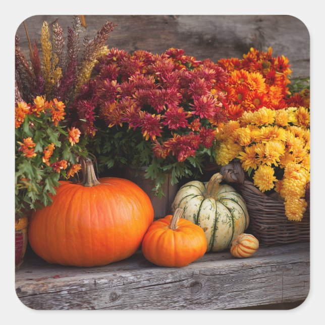 Sticker Carré Fall Harvest Tablescape - Autumn Pumpkins Flowers (Devant)