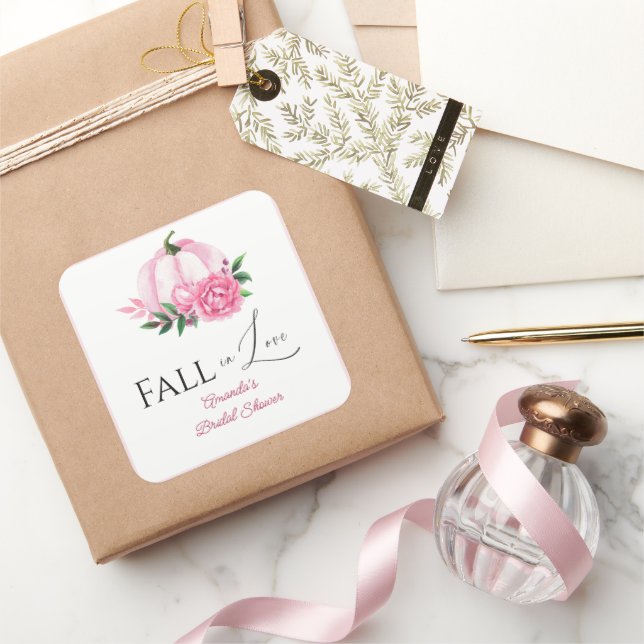 Sticker Carré Fall Love Blush rose Citrouille Fête des mariées r (Cadeaux)