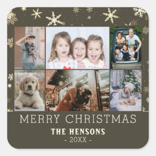 Sticker Carré Famille 6 Photo Collage Snowflakes Joyeux Noël