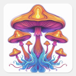 Sticker Carré Famille de champignons radiants
