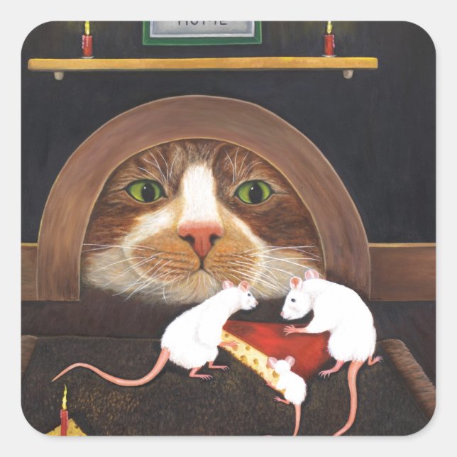 Sticker Carré Famille de souris et de chats (Devant)