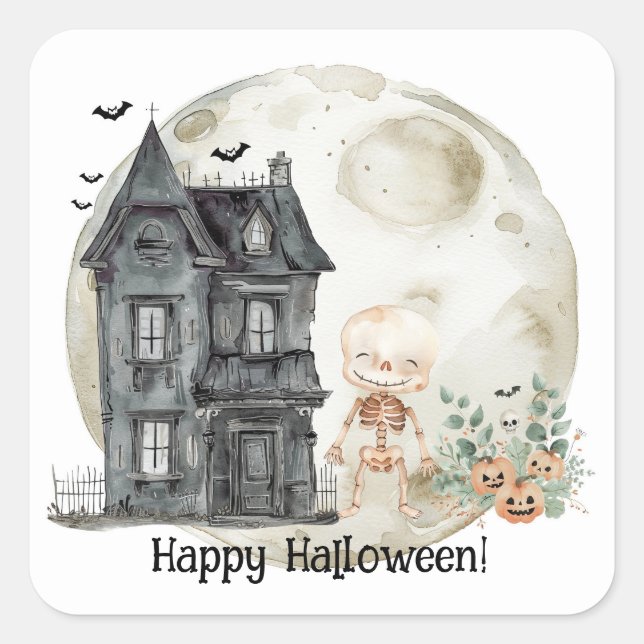 Sticker Carré Famille Hantée House Maman Et Amis Fête D'Hallowee (Devant)