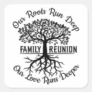 Sticker Carré Famille Réunion Arbre Familial Racines cardiaques