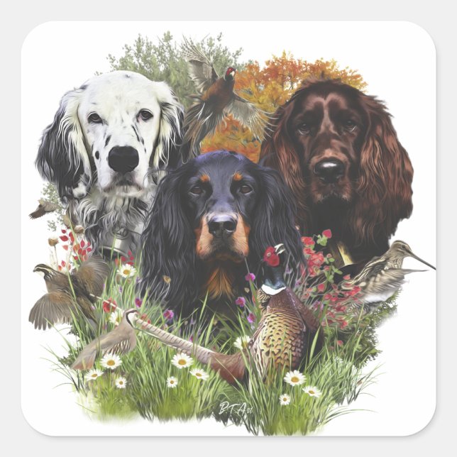 Sticker Carré Famille Setters (Devant)