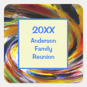 Sticker Carré Family Reunion Vivid Tie Dye Swirl Événement Abstr