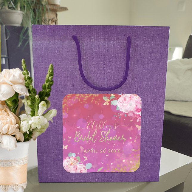 Sticker Carré Fancy élégant floral rose romantique Baby Shower d (Créateur téléchargé)