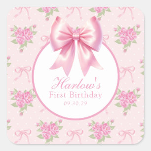 Sticker Carré Fancy One Rose Coquette Bow Anniversaire