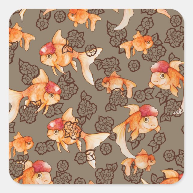 Sticker Carré Fancy Oranda Goldfish  (Devant)