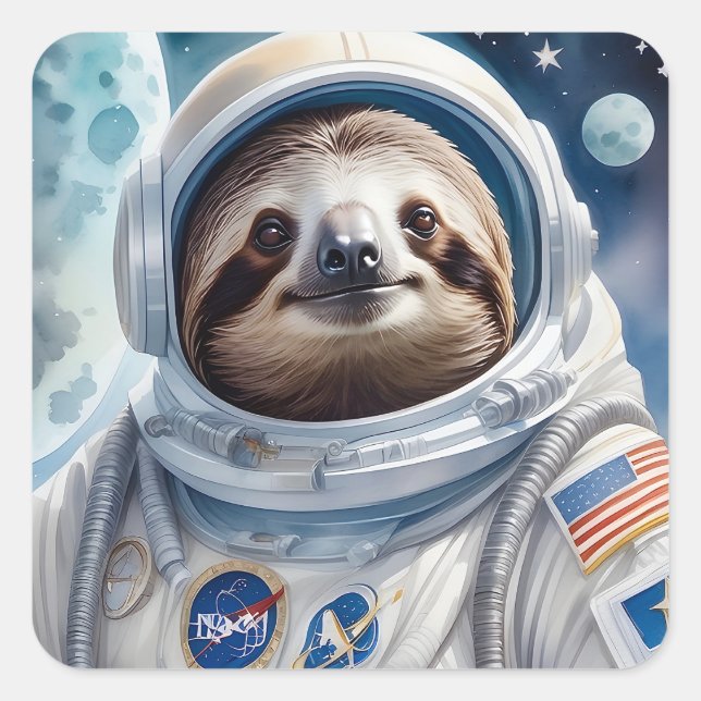 Sticker Carré Fantaisie en costume d'astronaute dans l'espace (Devant)