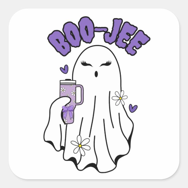 Sticker Carré Fantôme d'Halloween Boo-Jee mignon avec 40oz Tumbl (Devant)