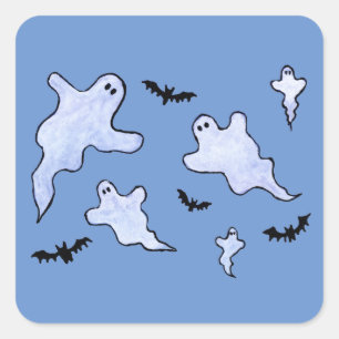 Sticker Carré Fantômes et chauves-souris Halloween