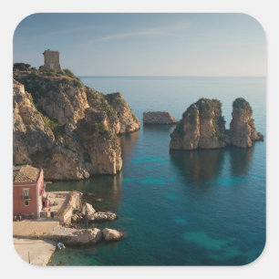 Sticker Carré Faraglioni et madrague dans Scopello, Sicile