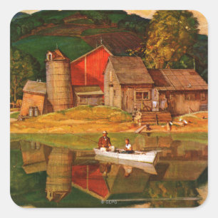Sticker Carré Farm Pond Landscape by Mead Schaffer