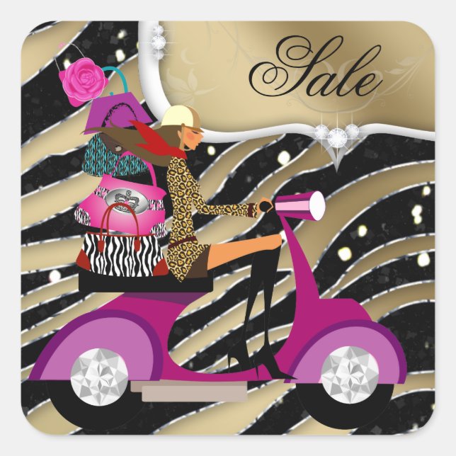 Sticker Carré Fashion Purse Bijoux Zebra Scooter Girl Noir (Devant)